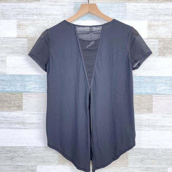 CRZ YOGA Split Back Mesh Athletic Tee Black Workout Gym Activewear Womens 0 2 - Picture 4 of 7